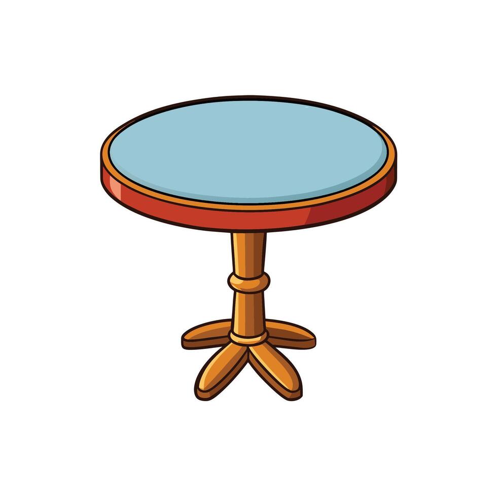 Cartoon style brown round table with a blue top vector