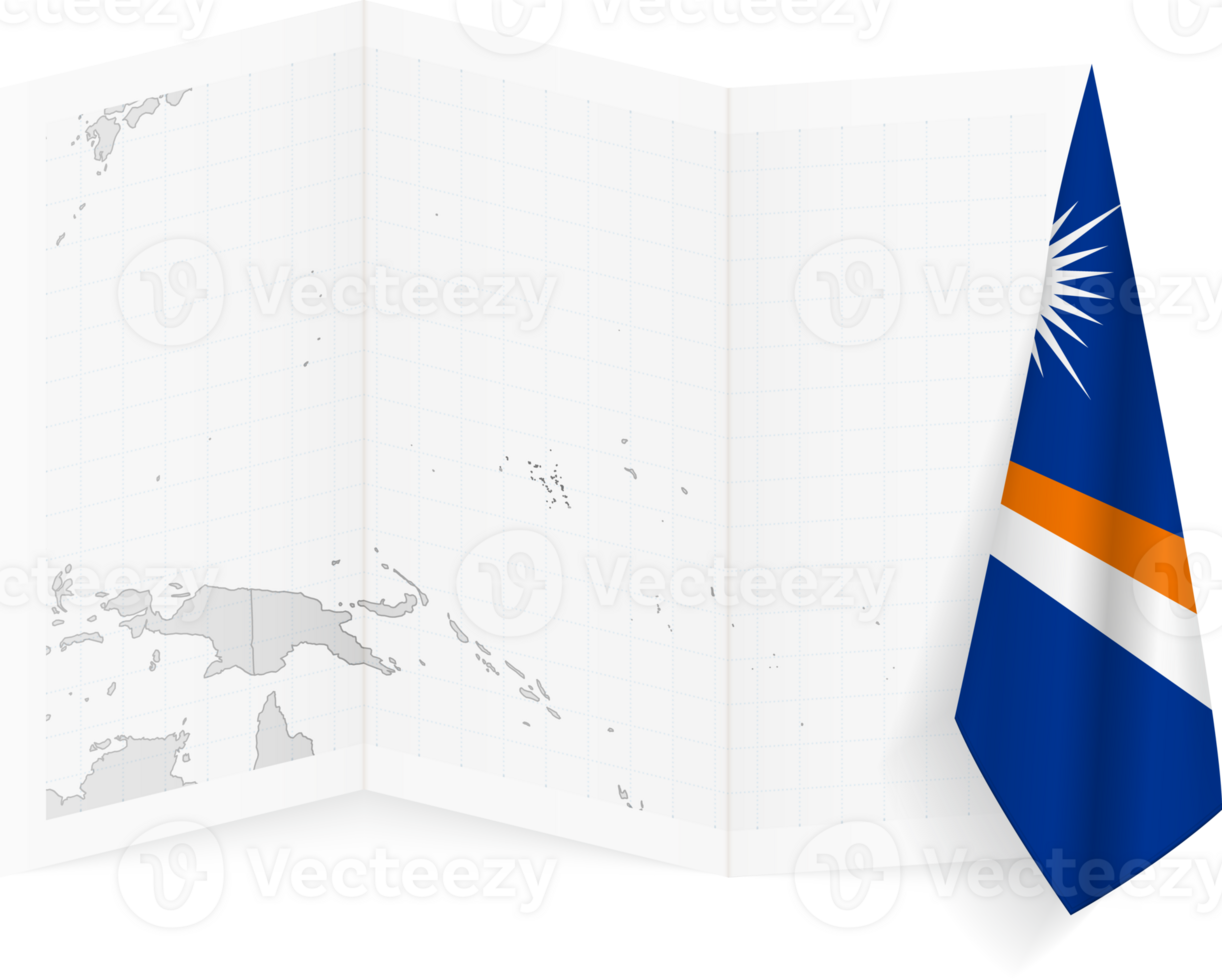 Marshall Islands grayscale map and hanging flag. png