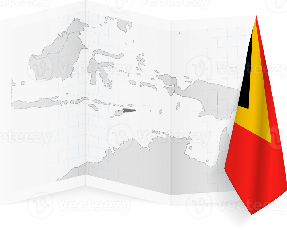 East Timor grayscale map and hanging flag. png