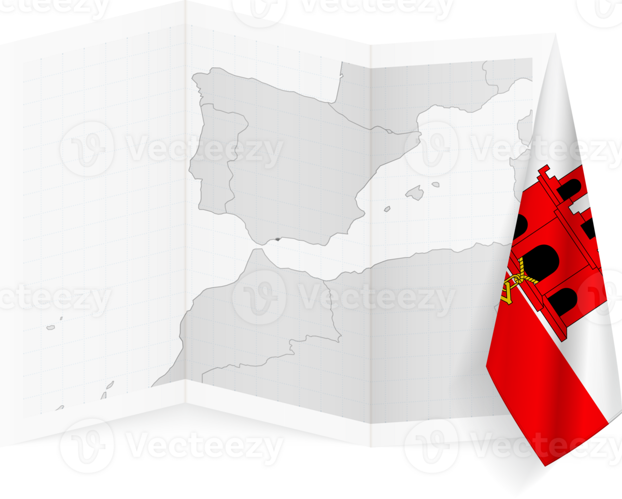 Gibraltar grayscale map and hanging flag. png
