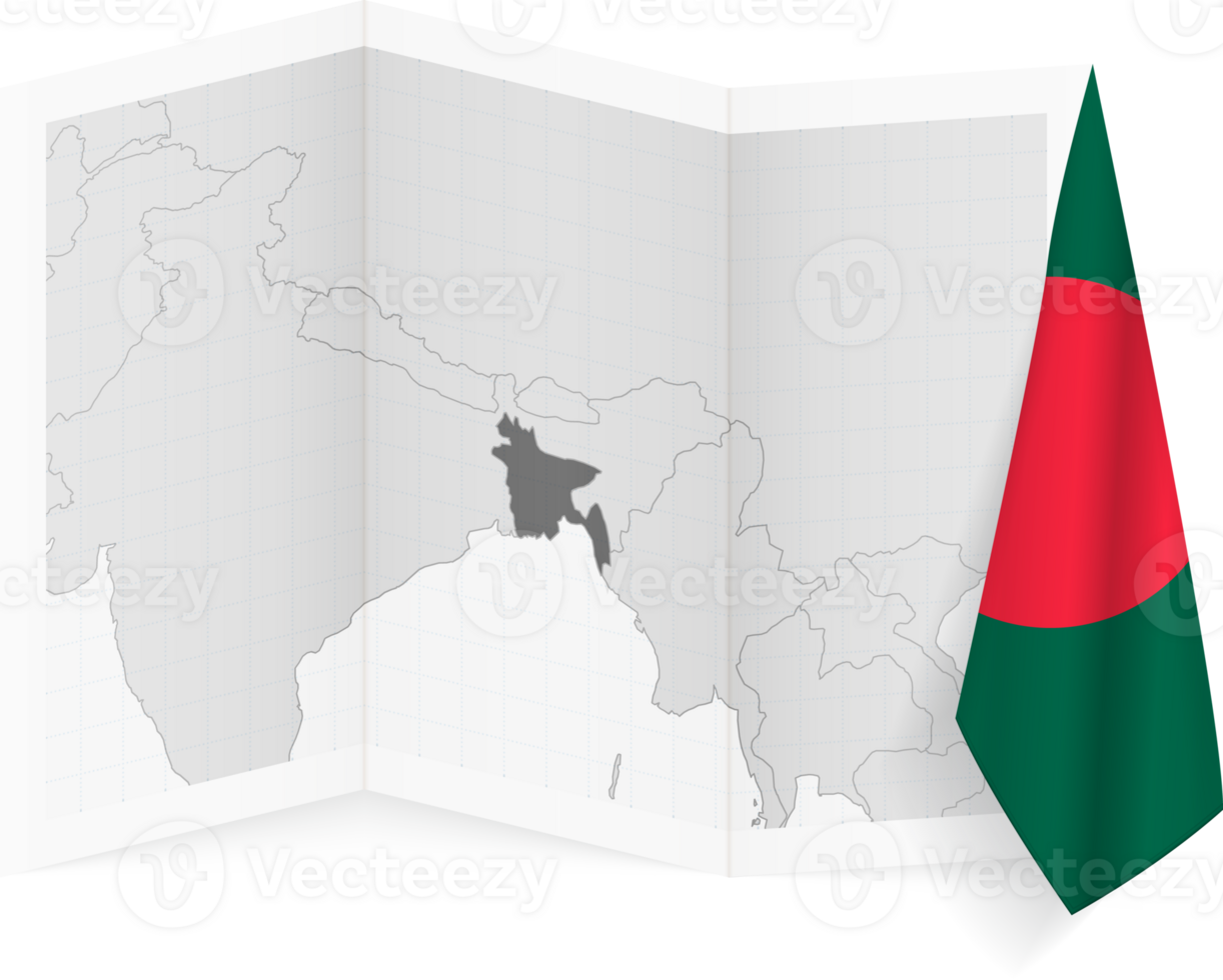 Bangladesh grayscale map and hanging flag. png