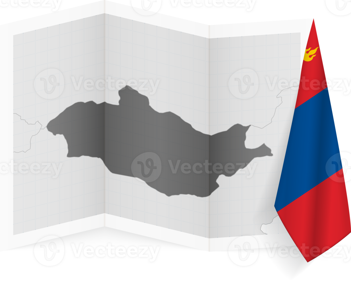 Mongolia grayscale map and hanging flag. png