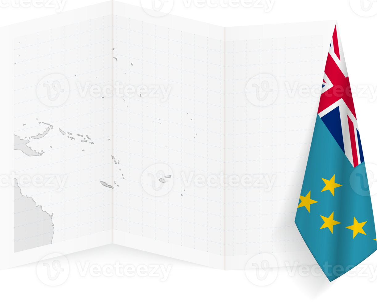 Tuvalu grayscale map and hanging flag. png