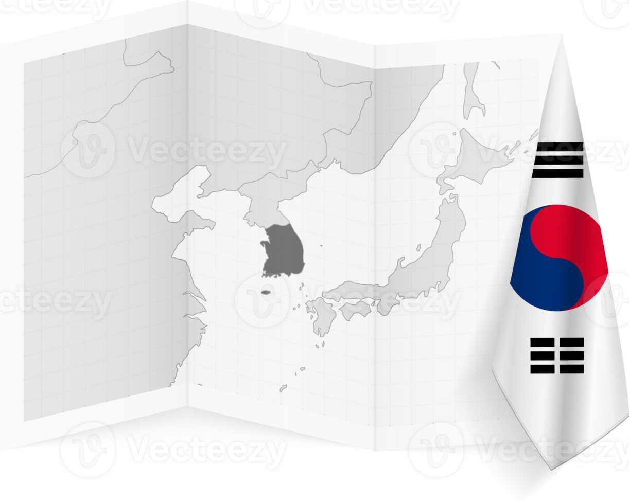 South Korea grayscale map and hanging flag. png