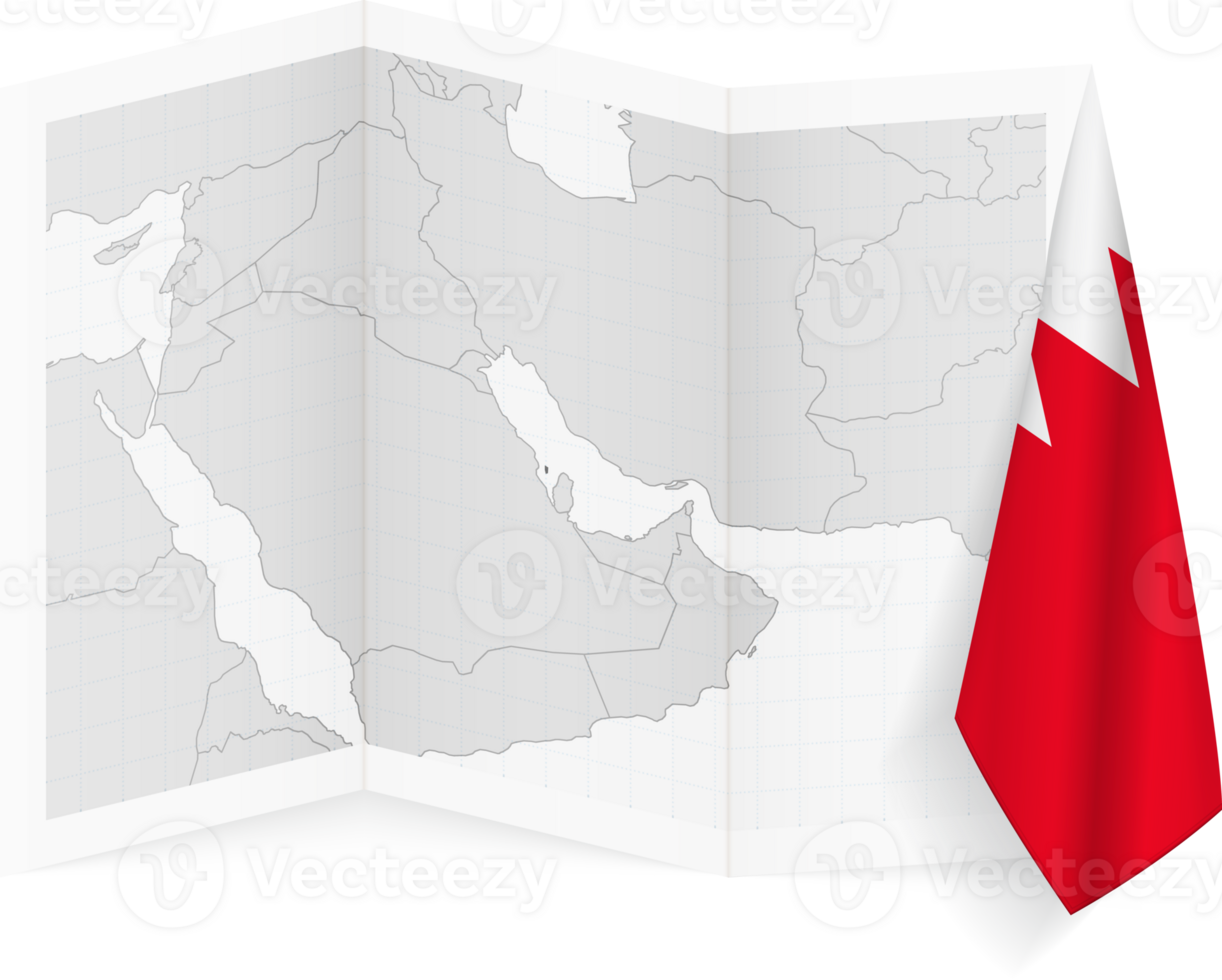 Bahrain grayscale map and hanging flag. png