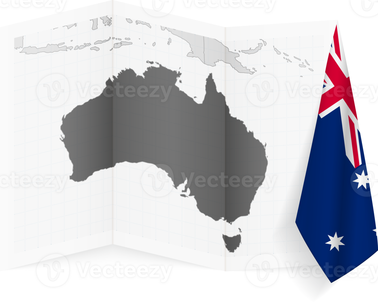 Australia grayscale map and hanging flag. png