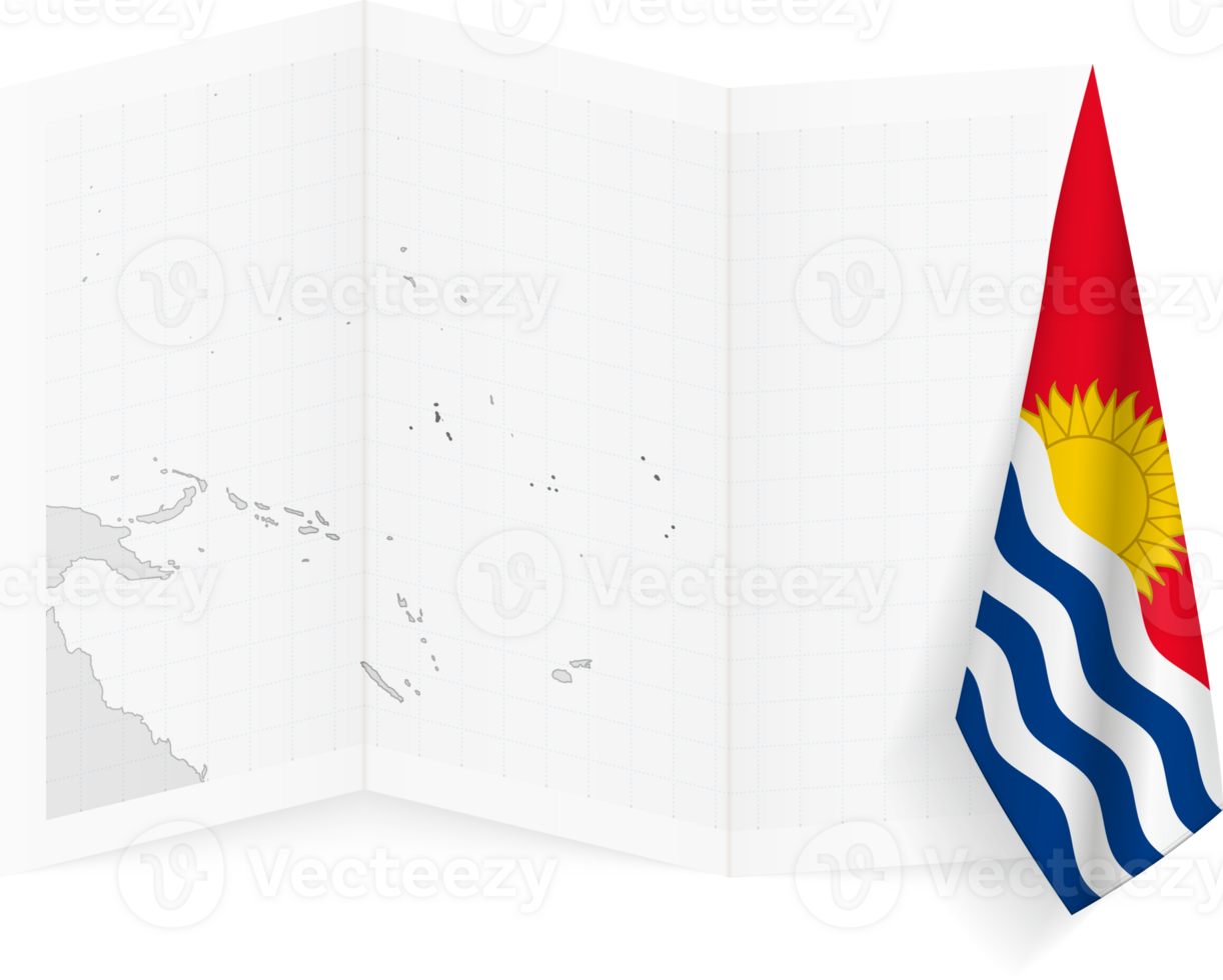 Kiribati grayscale map and hanging flag. png