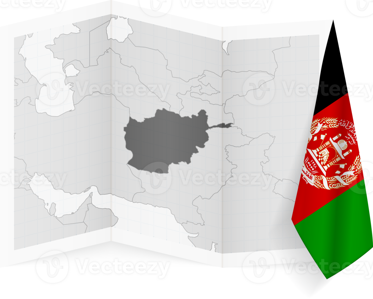 Afghanistan grayscale map and hanging flag. png