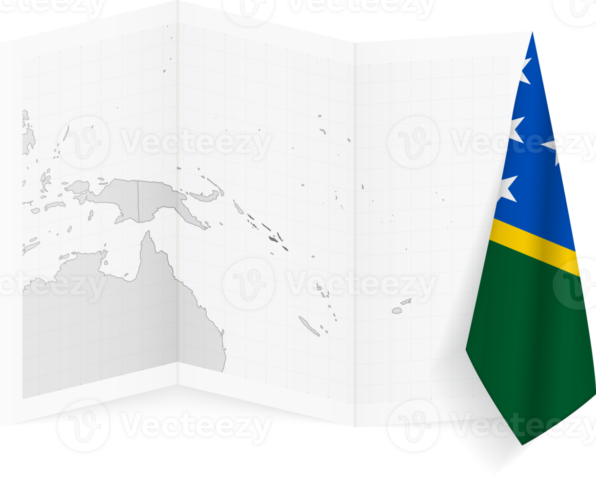 Solomon Islands grayscale map and hanging flag. png