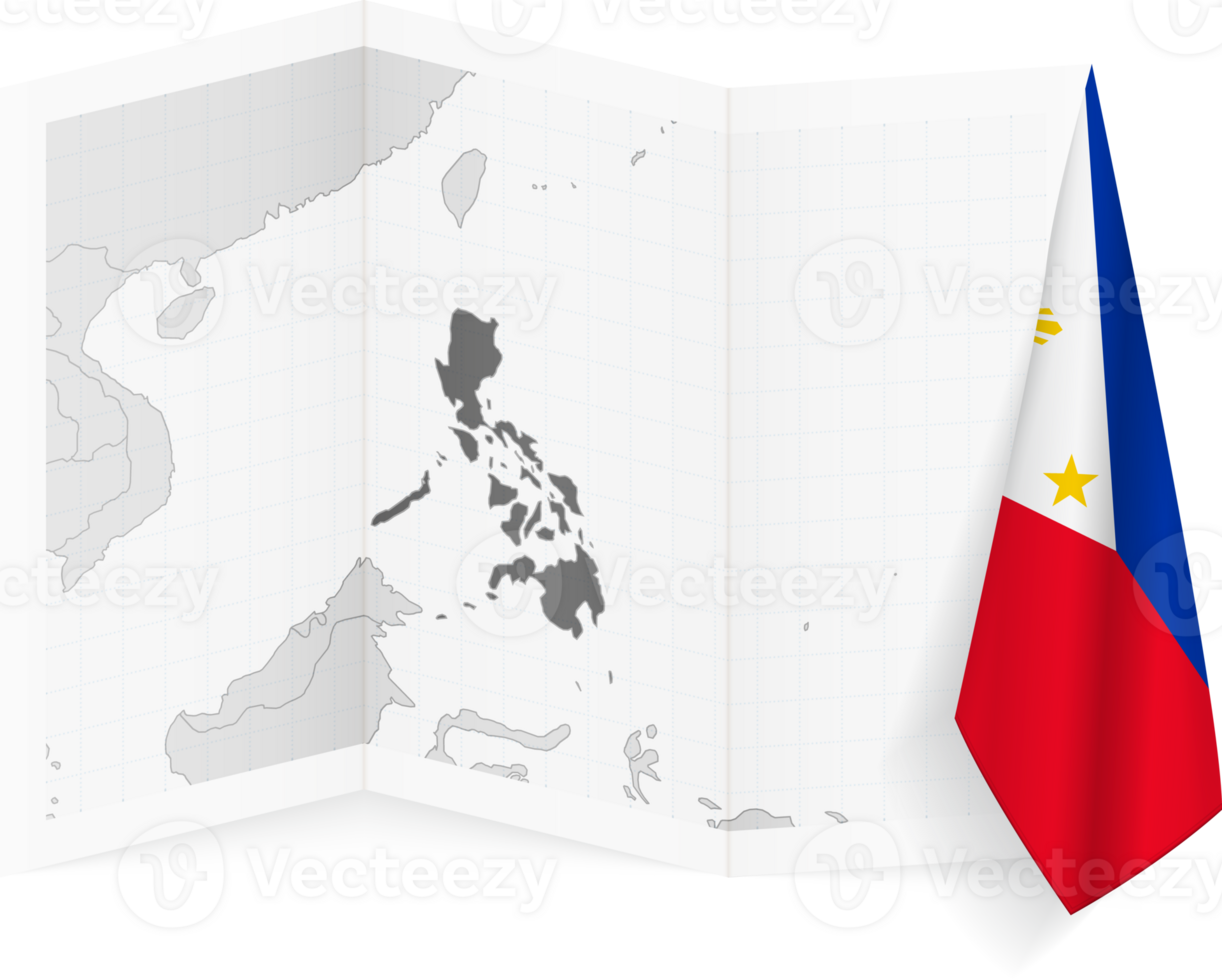 Philippines grayscale map and hanging flag. png