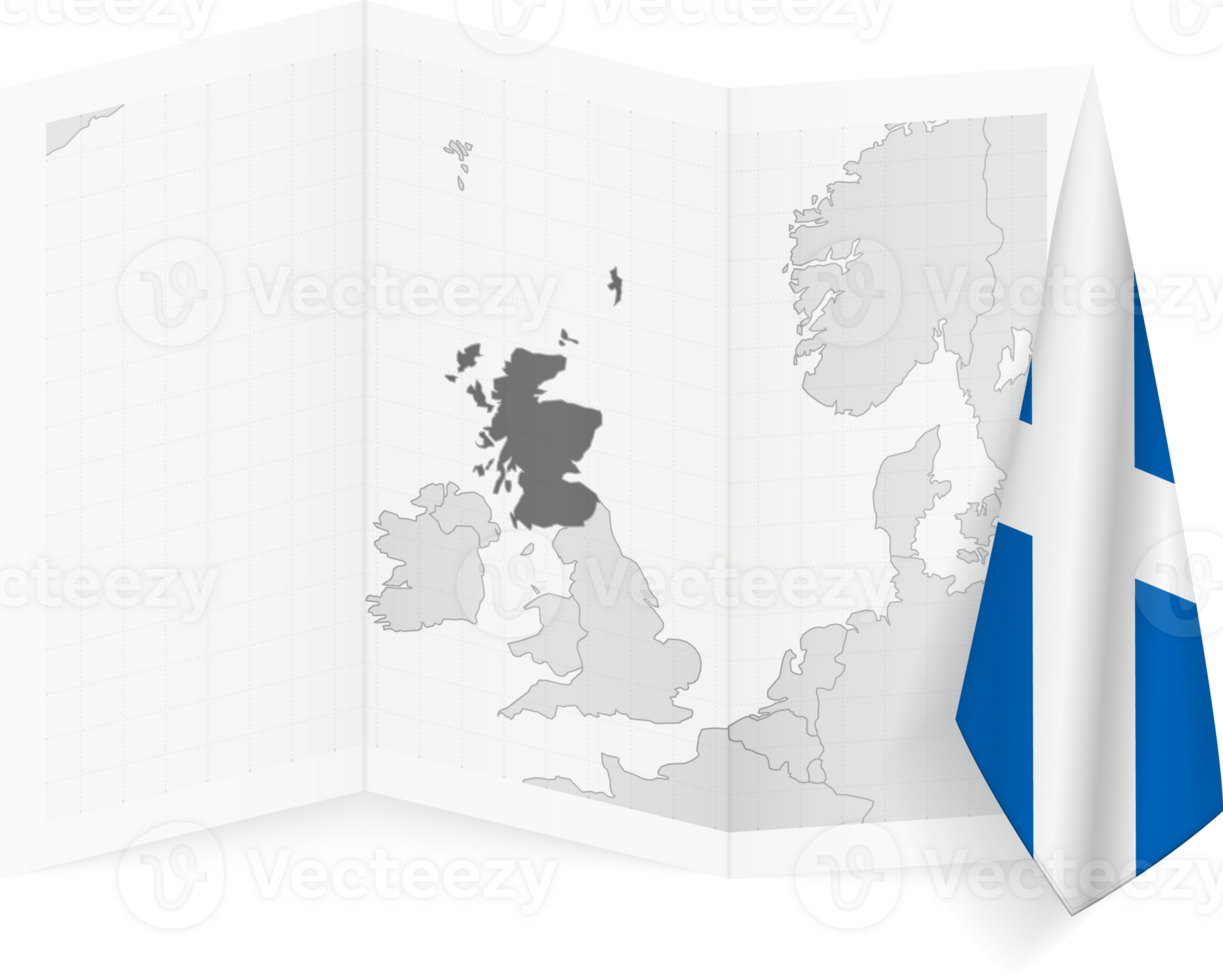 Scotland grayscale map and hanging flag. png