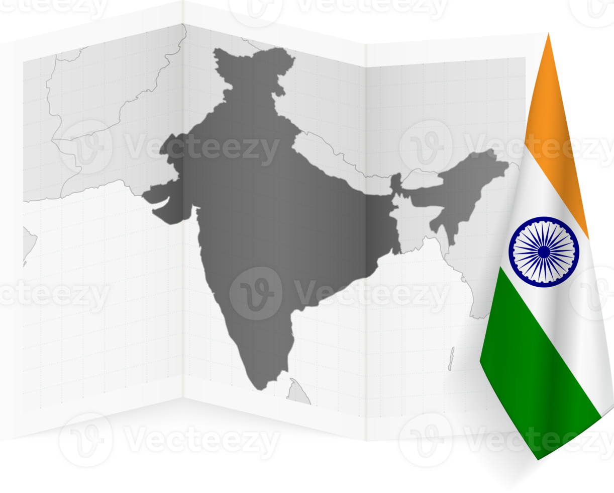 India grayscale map and hanging flag. png