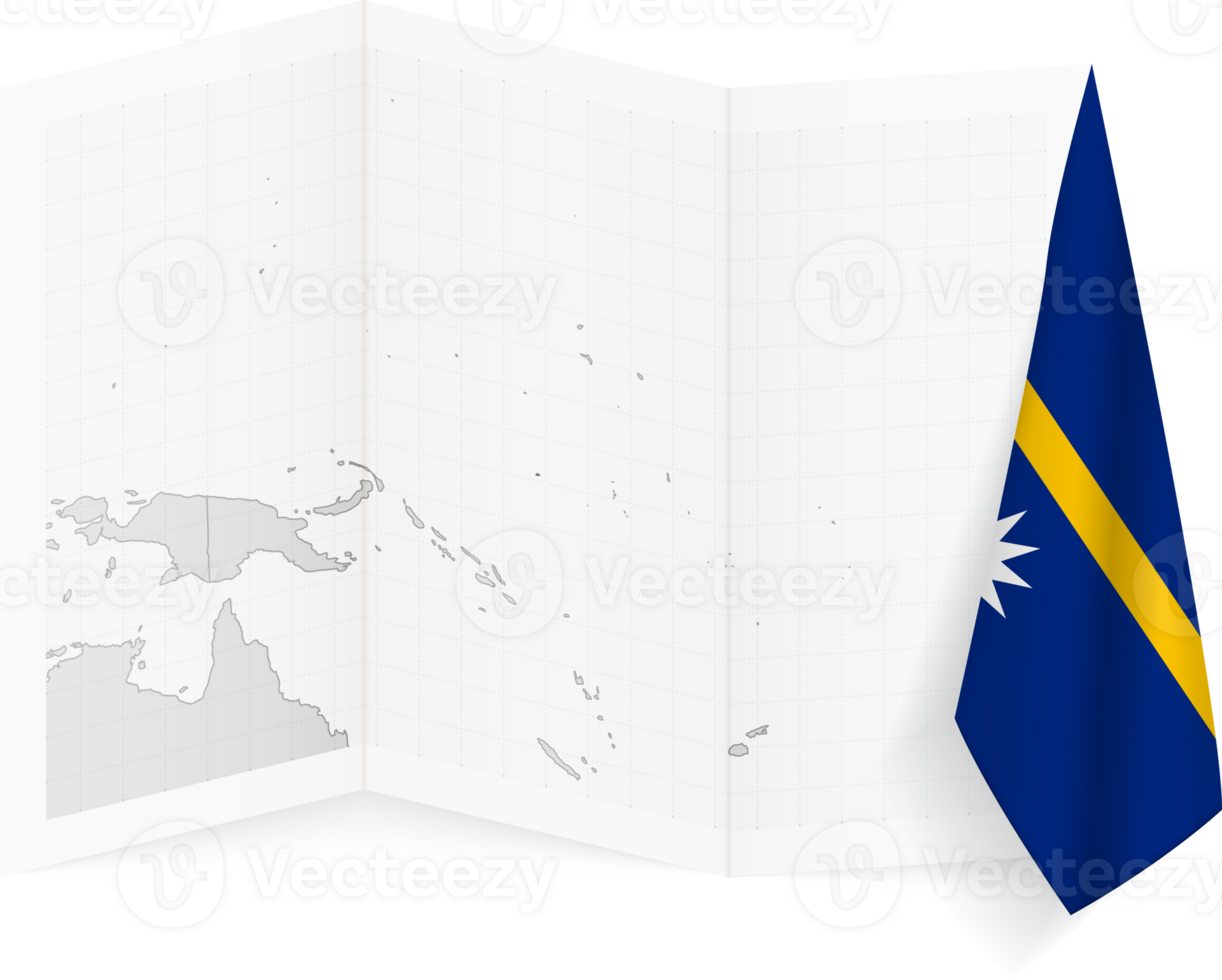 Nauru grayscale map and hanging flag. png