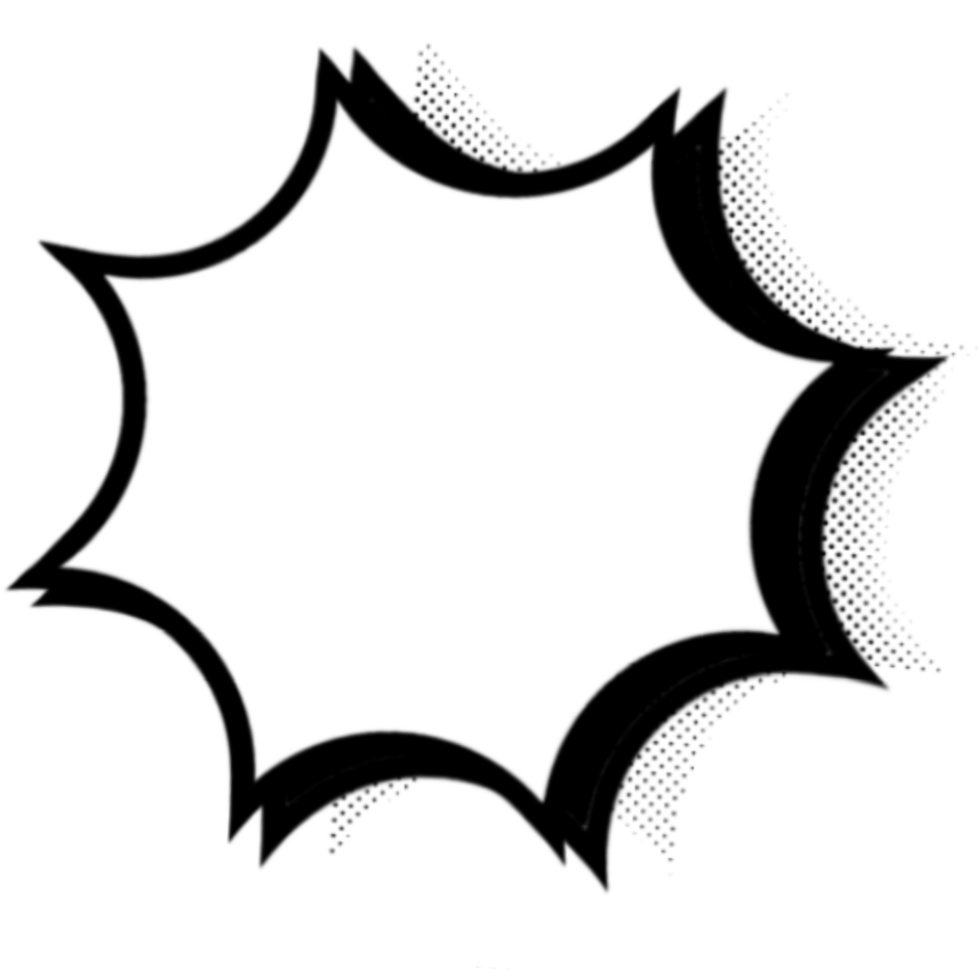 a black and white comic speech bubble on a transparent background png
