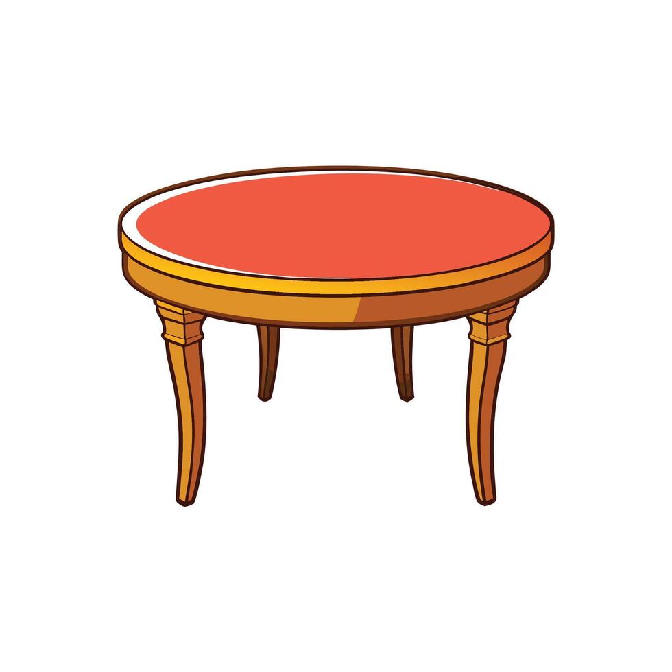 Oval table with reddish surface and wooden legs vector
