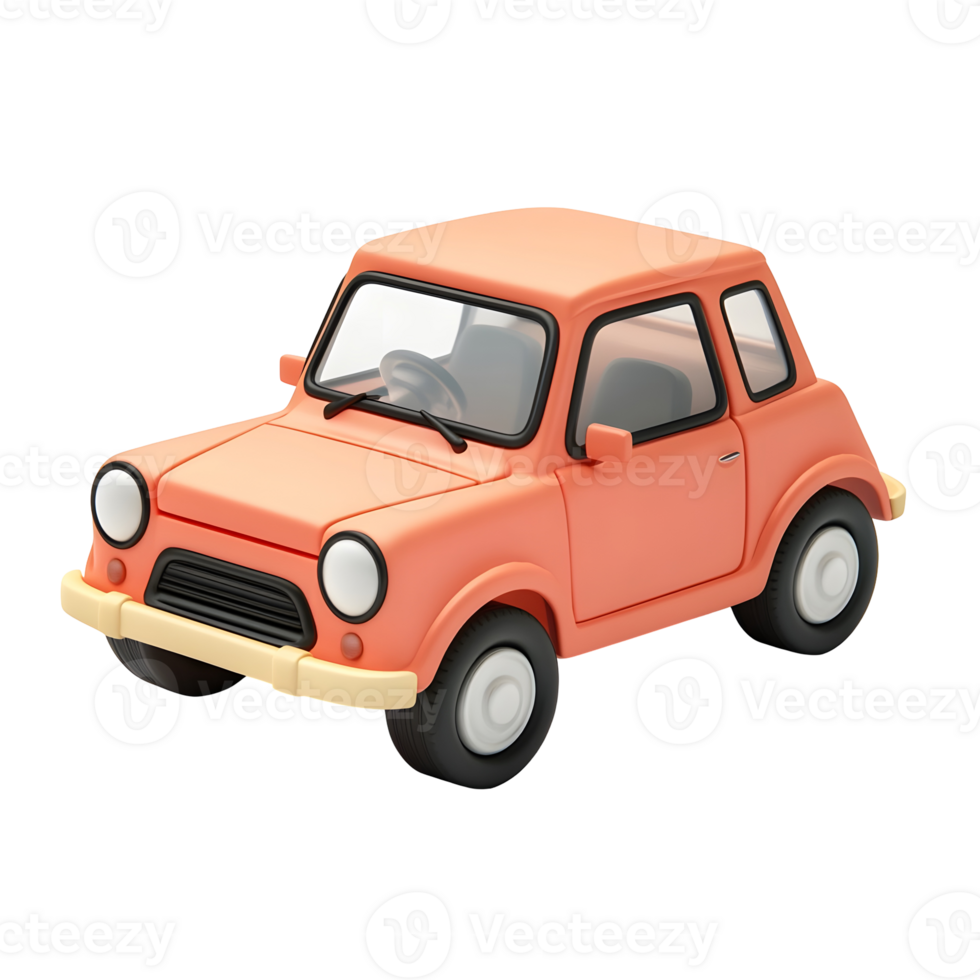 3D icon of a compact car in peach color, small vehicle for everyday use. png