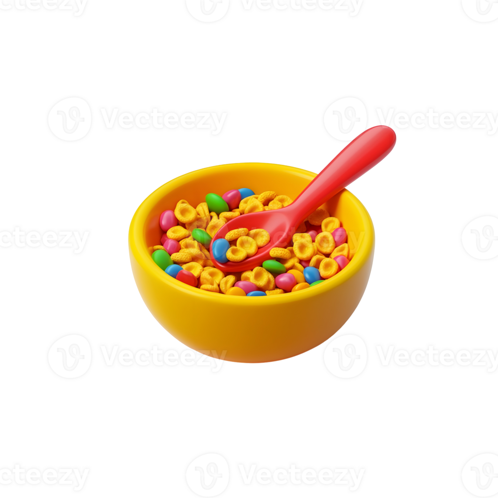 3D cereal bowl with colorful loops, perfect for breakfast or food visuals. png