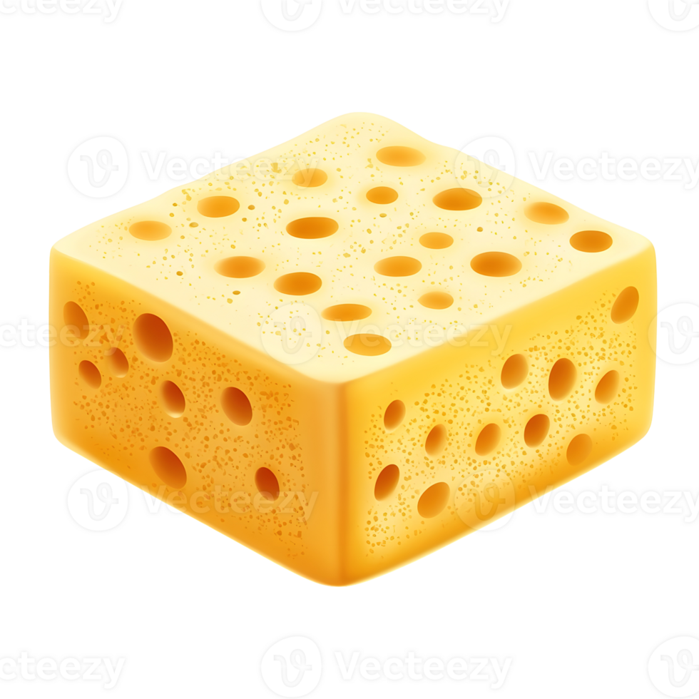 3D icon of a yellow sponge with holes, realistic cleaning utility tool. png