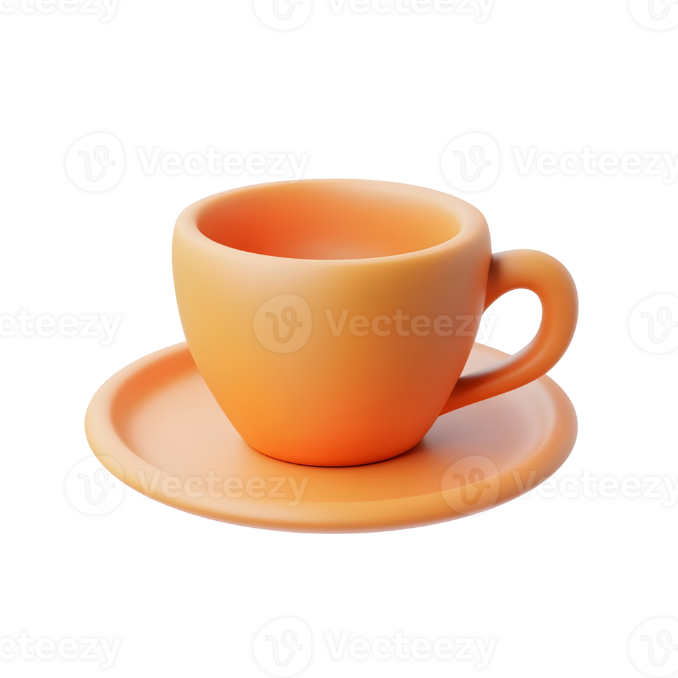 3D orange cup and saucer, suitable for hot beverages or morning coffee visuals. png