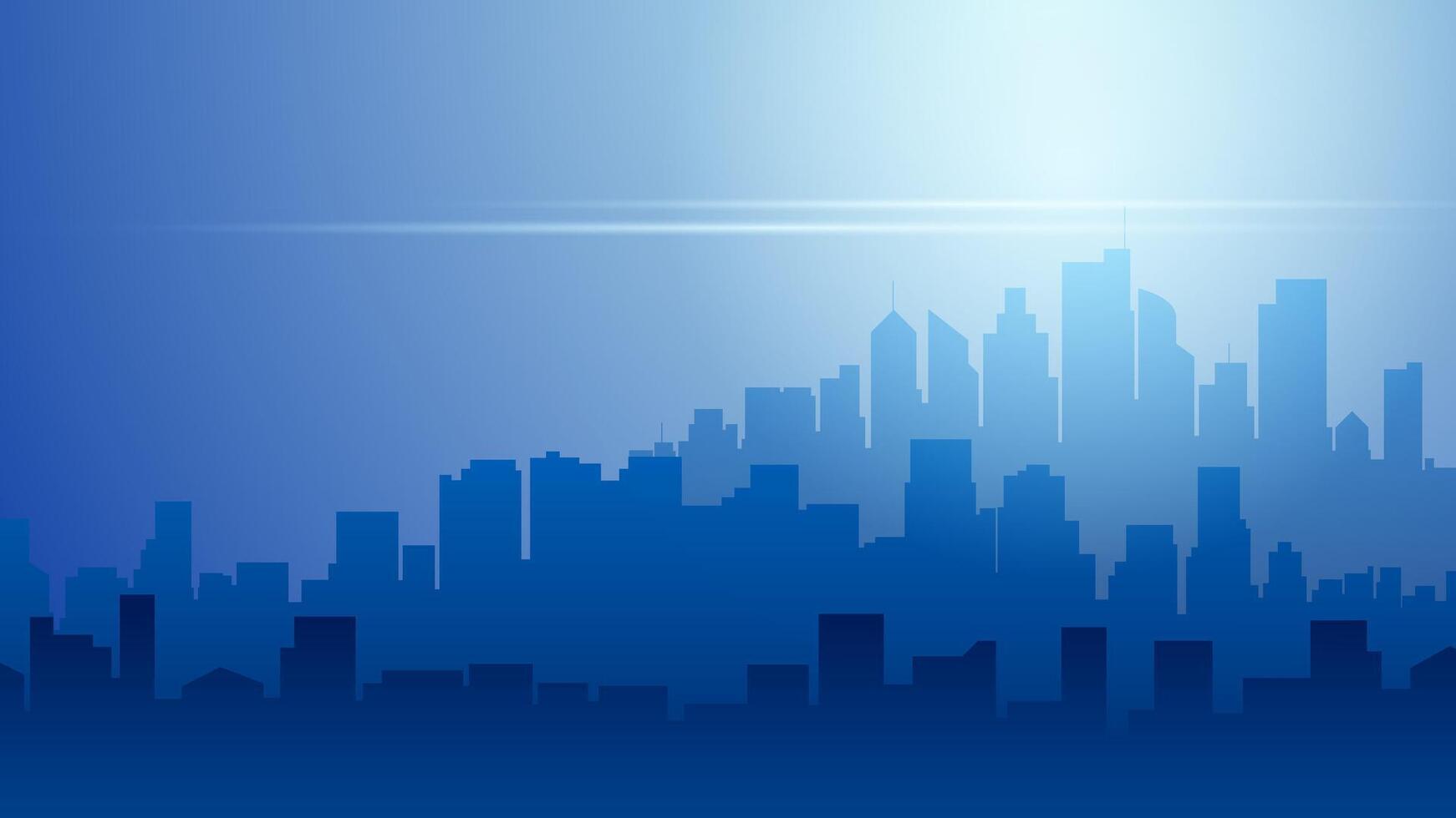 Skyline city background illustration, silhouette building cityscape in blue gradent vector