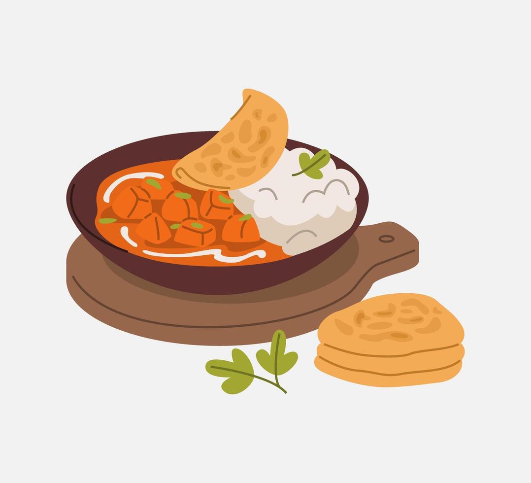Chicken Tikka Masala with Rice and Parotta Illustration vector