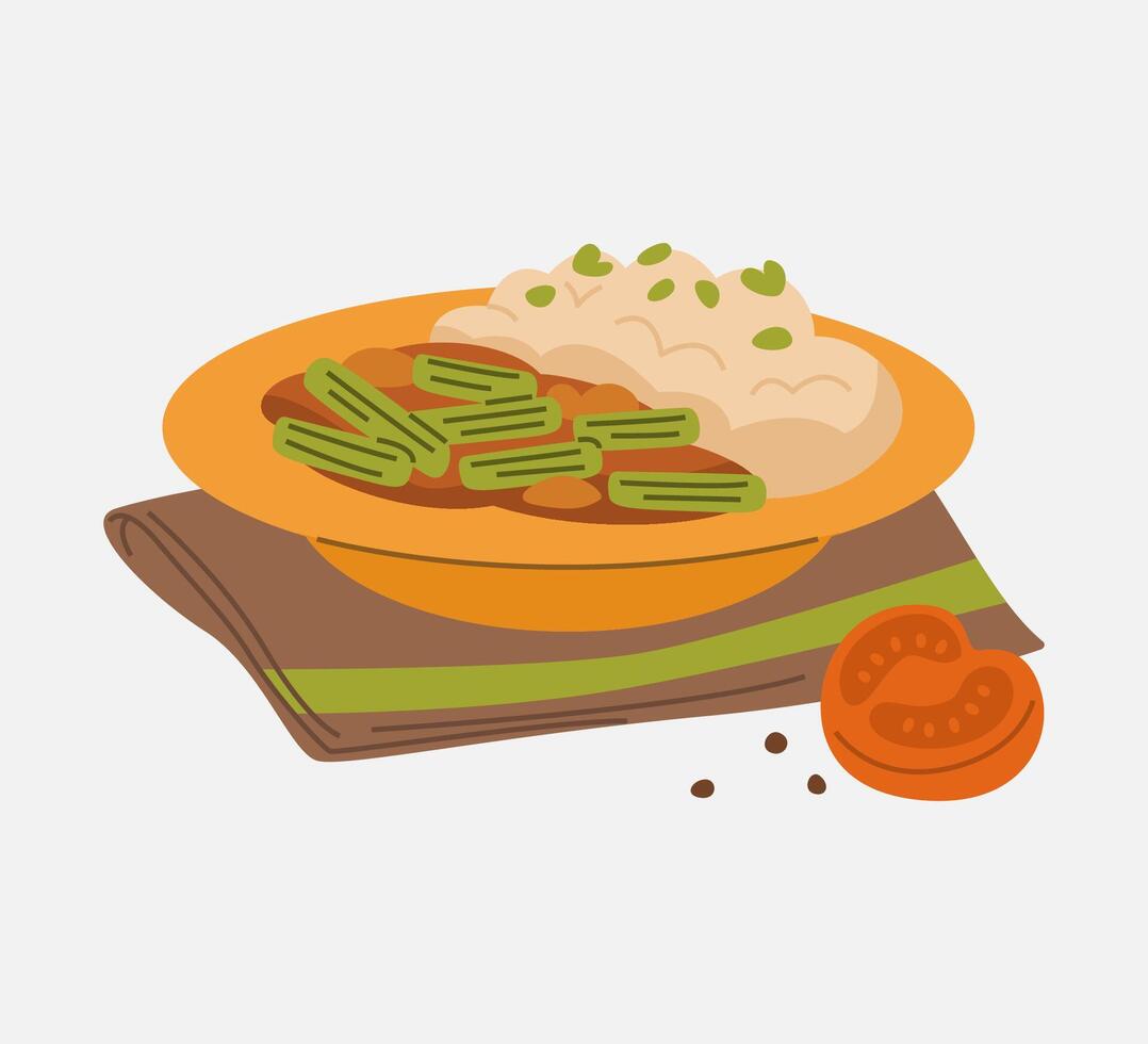 Drumstick Masala with Steamed Rice Illustration vector