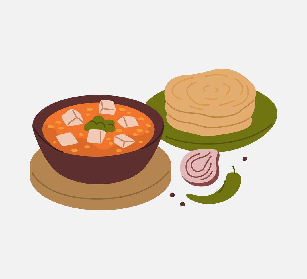 Simmered Corn Paneer Masala with Parotta Illustration vector