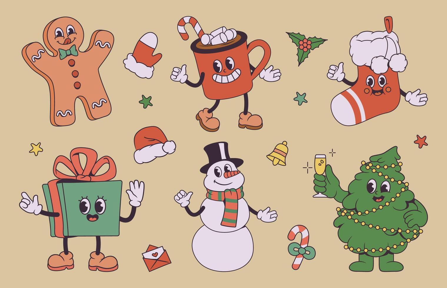Set of Christmas cartoon characters vector