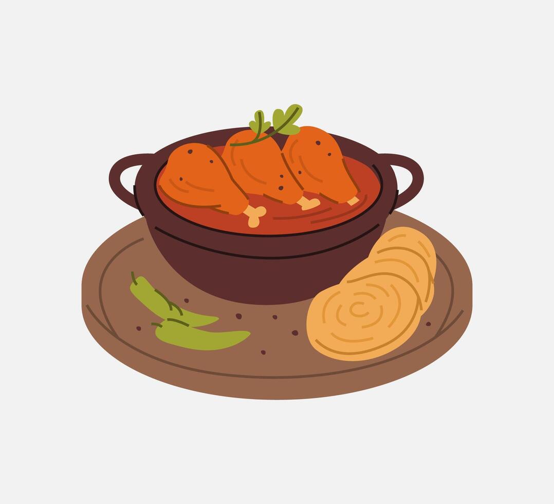Illustration of Spicy Chicken Salna with Parotta vector