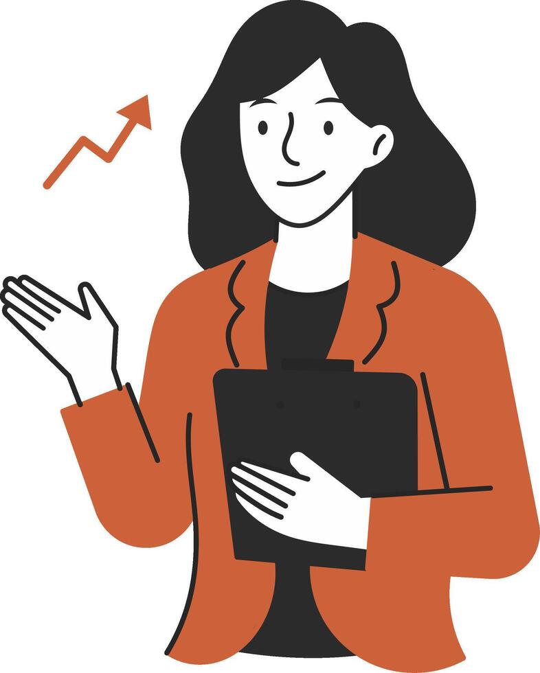 A woman holding a clipboard and pointing up vector