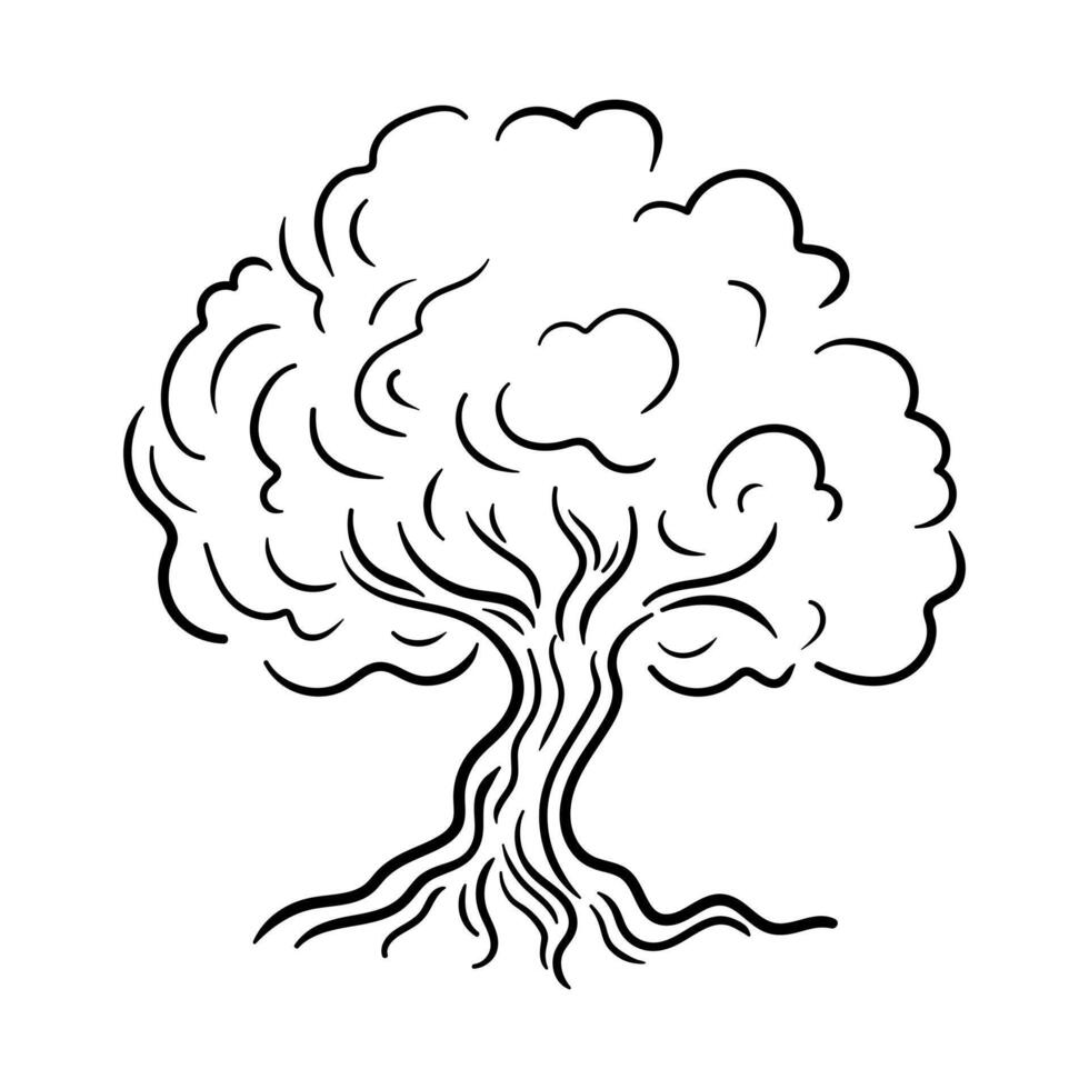 A sketch illustration of a tree, showcasing intricate details in its branches and leaves. This artwork captures the beauty of nature with a hand-drawn aesthetic, perfect for organic themes. vector