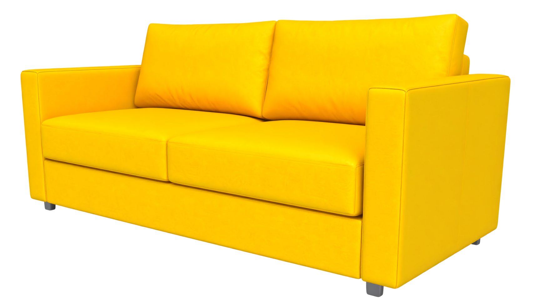 A large bright yellow sofa. Sofa upholstered furniture 3D Icon, side view png