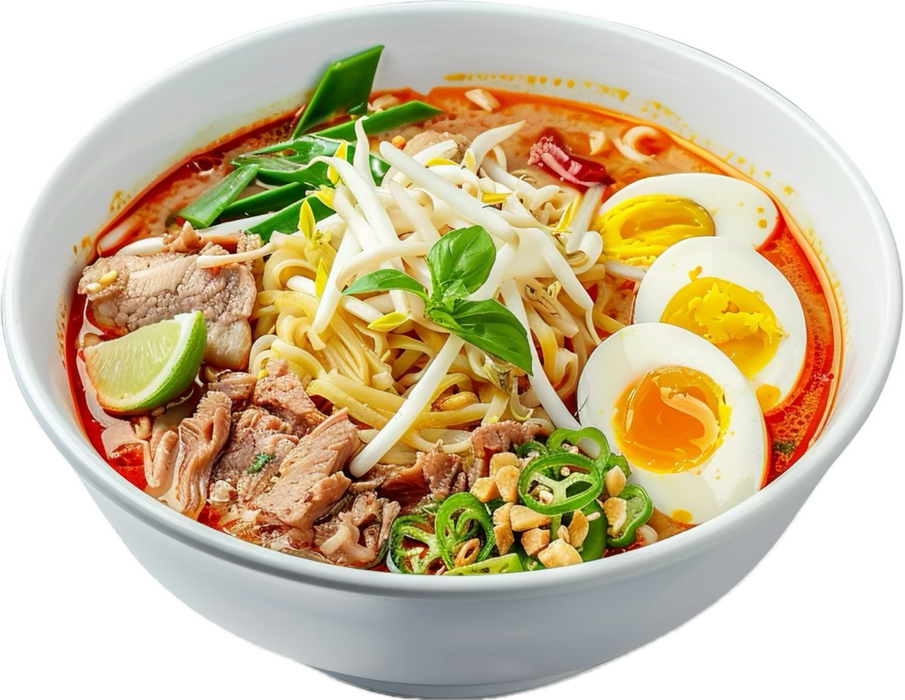 Flavorful Asian Noodle Bowl with Fresh Ingredients and Toppings png