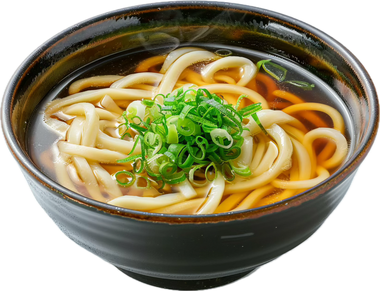 Delicious Bowl of Noodle Soup with Fresh Green Onions Topping png