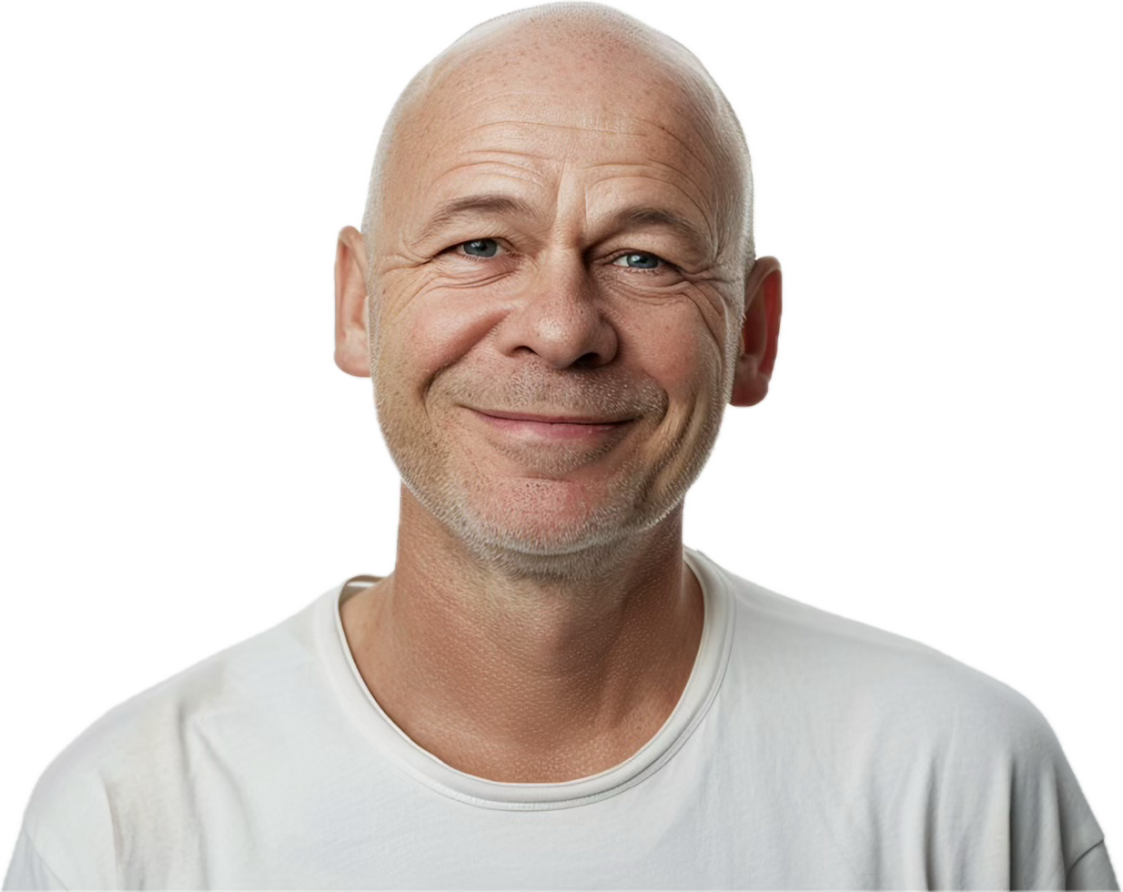 Smiling Bald Man with Friendly Expression in Casual T-Shirt png