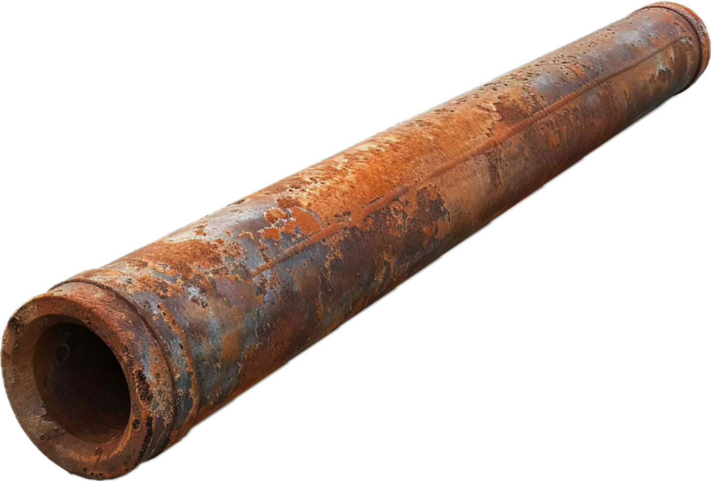 Rusty Metal Pipe with Grunge Texture and Corrosion Detail png