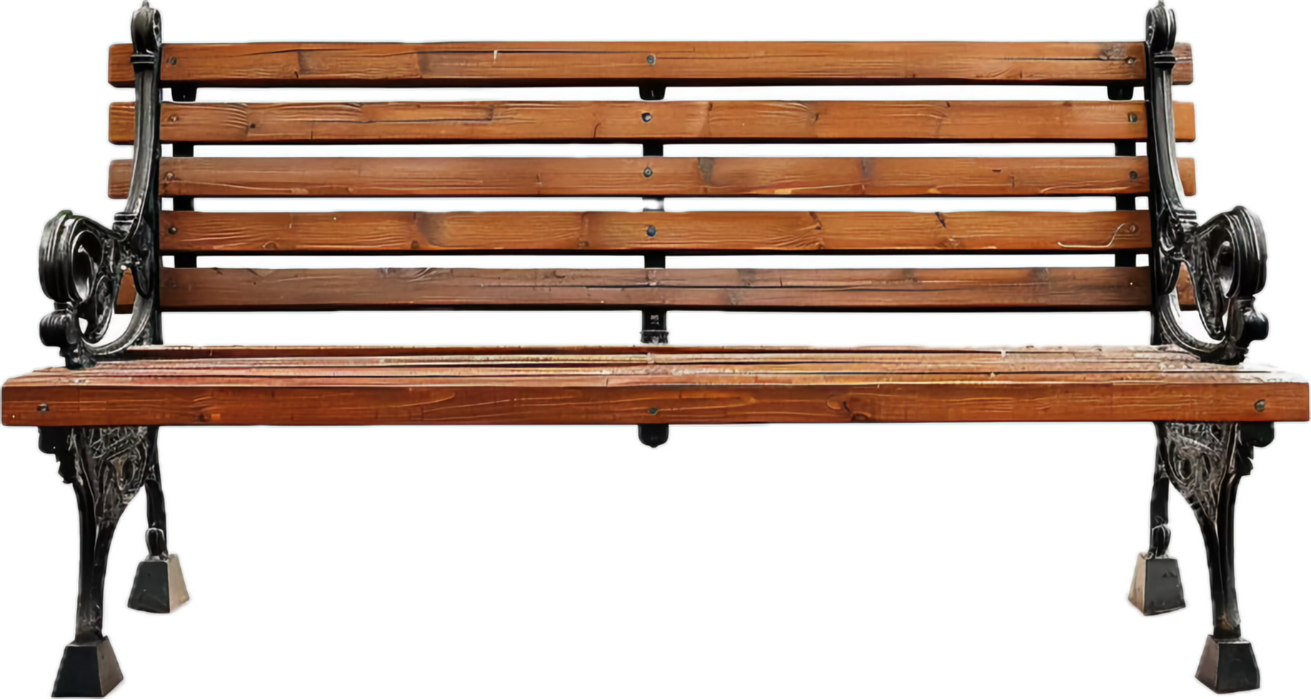 Wooden Park Bench with Iron Frame in Classic Design png