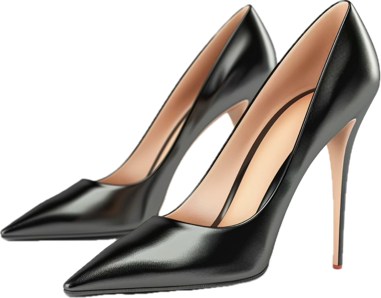 Elegant Black High Heels with Sleek Design and Pointed Toes png