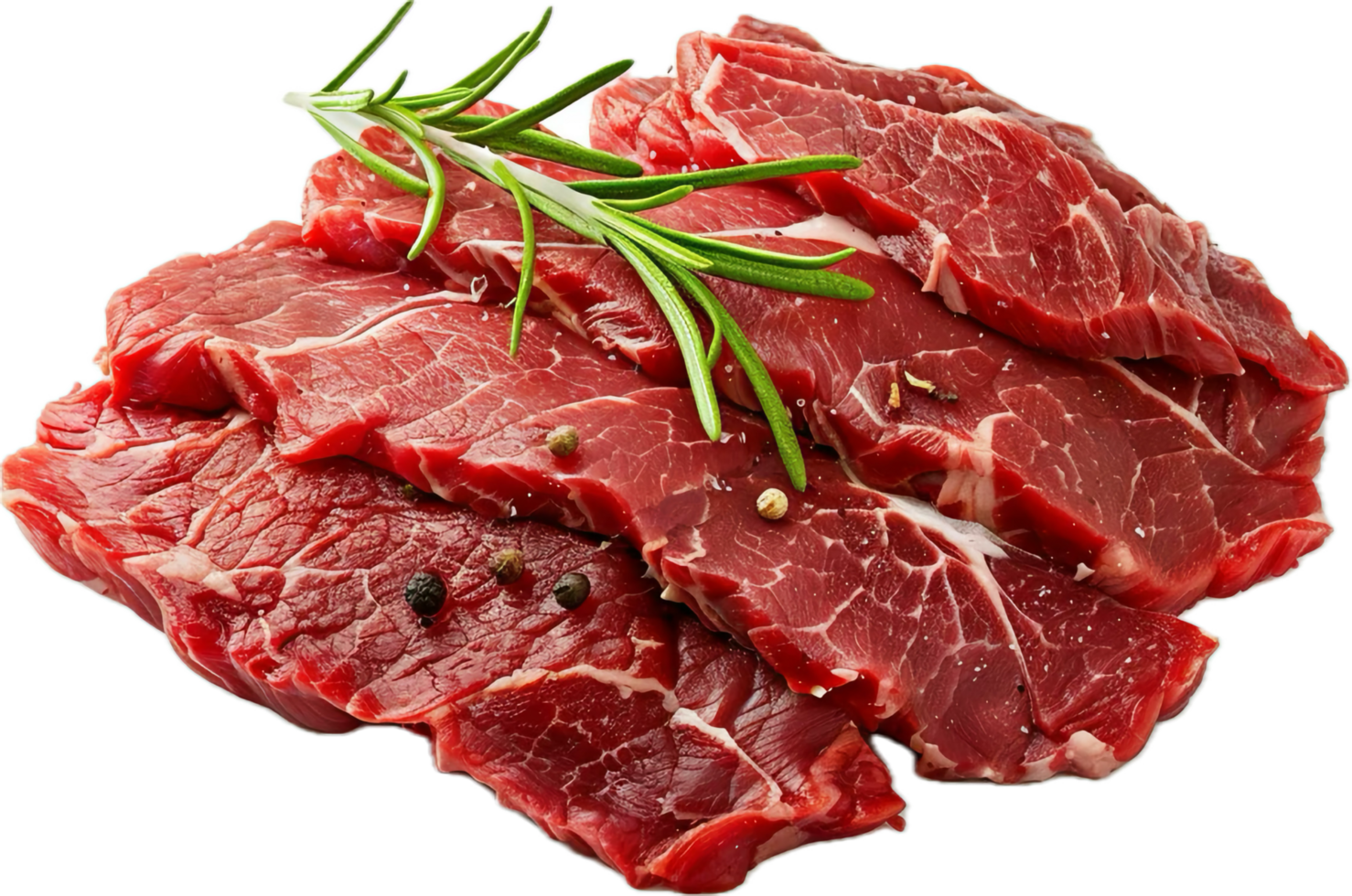 Fresh Raw Beef Slices with Rosemary and Black Pepper on Display png