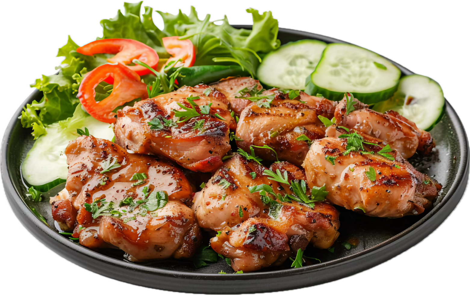 Juicy Grilled Chicken Thighs Served with Fresh Vegetables png