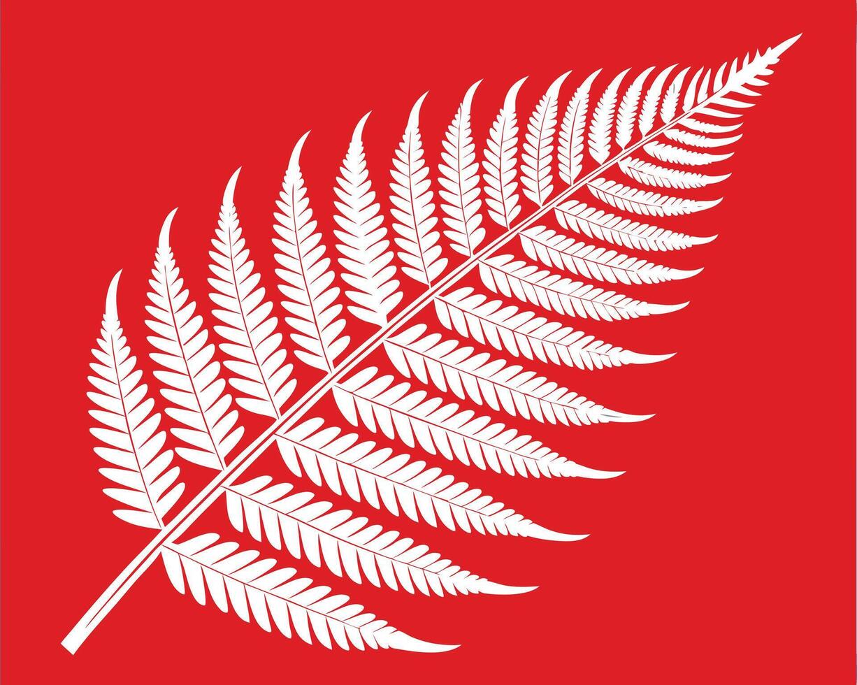 Elegant white fern leaf graphic design on a vibrant red background for various purposes vector