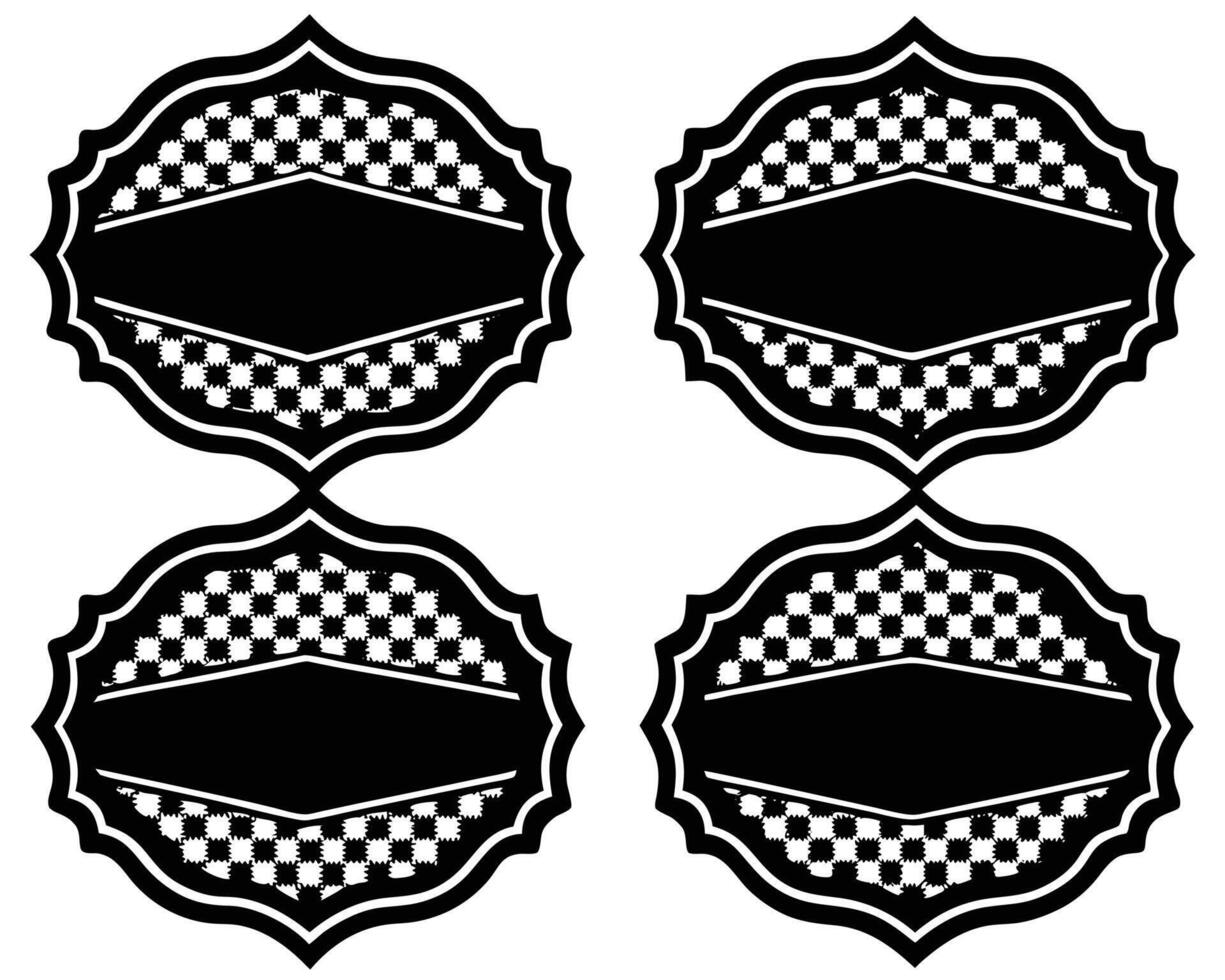 Decorative black and white ornamental badges with checkered pattern and empty space for text vector