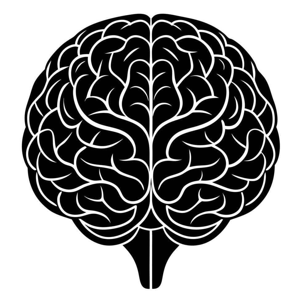 A stylized black and white illustration depicting the human brain structure and form vector