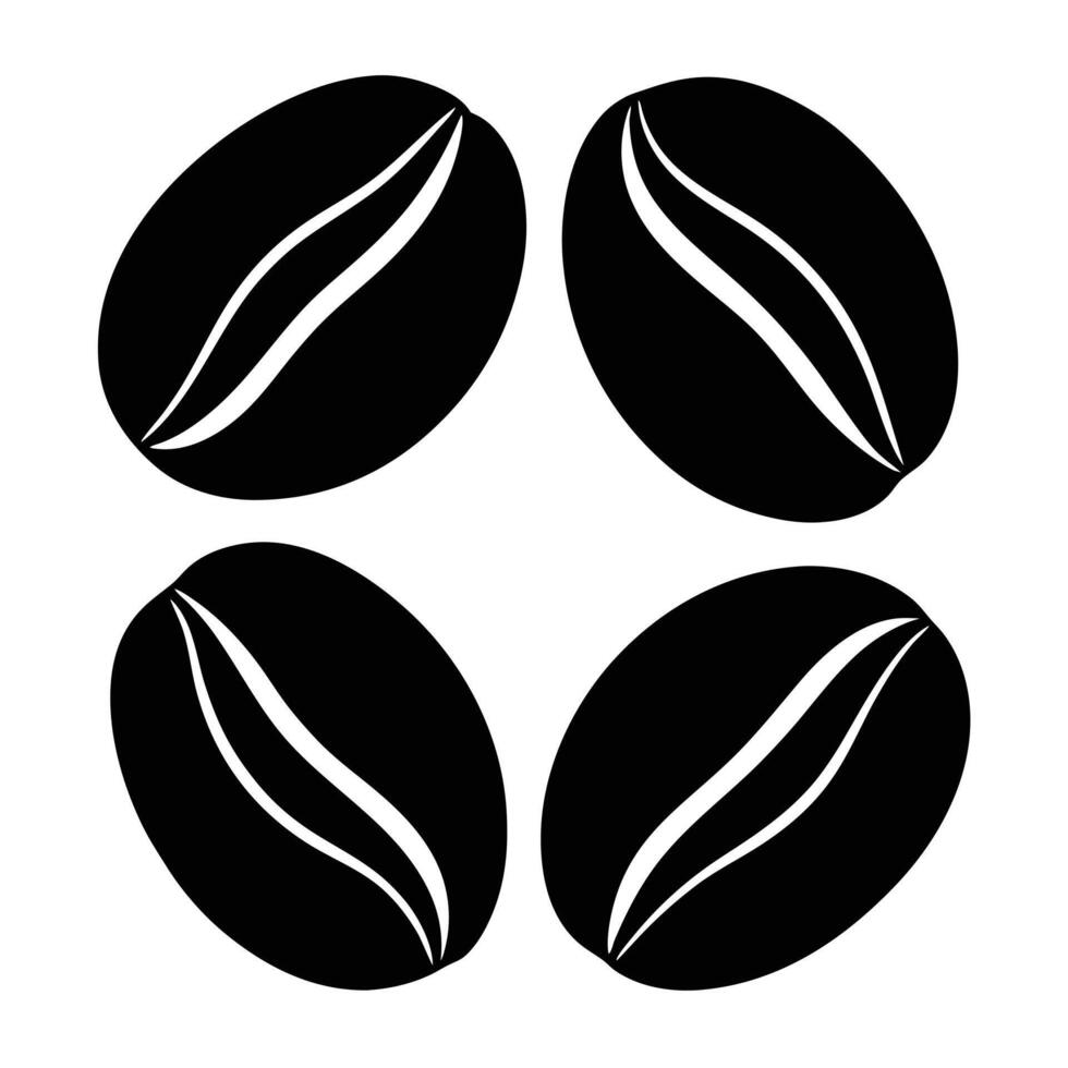 Simple illustration of four black coffee beans with white curved central stripes vector
