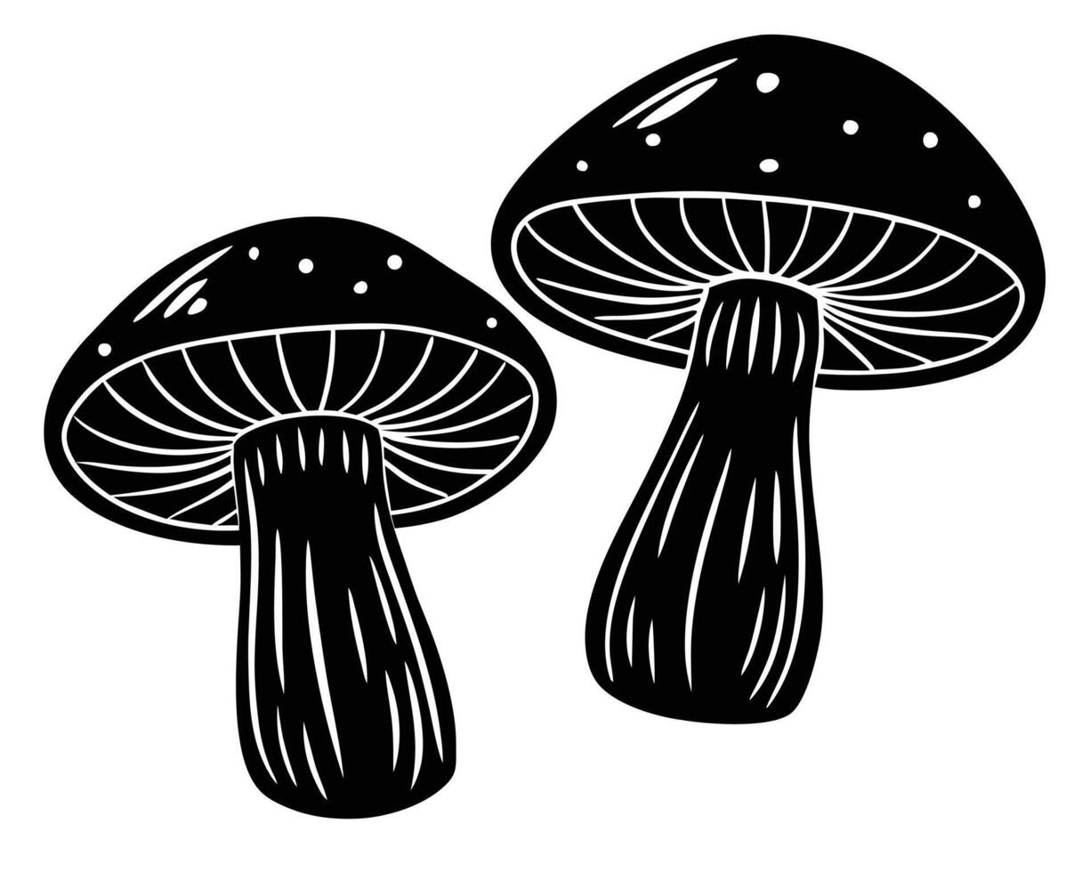 Two stylized black and white mushrooms illustration perfect for design projects and decorations vector