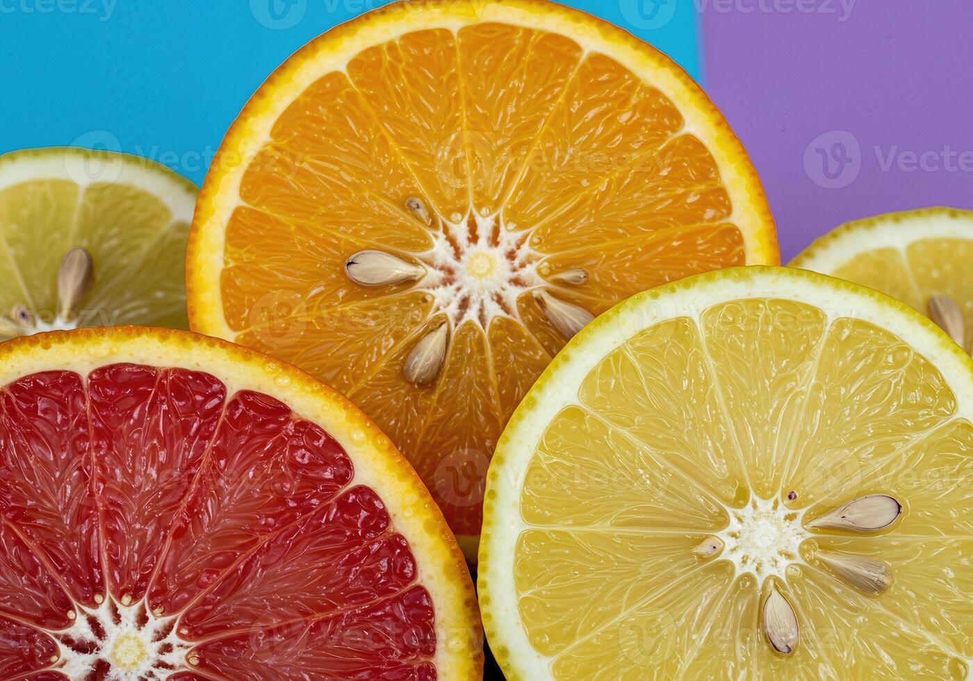 Colorful Display of Orange and Lemon Fruit Halves with Visible Juiciness photo