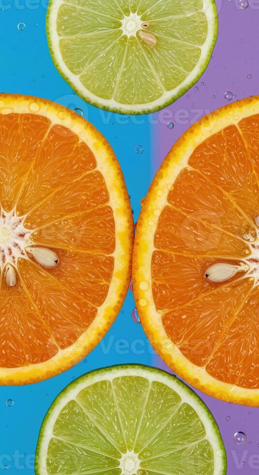 Colorful Display of Fresh Orange and Lemon Slices with Visible Seeds photo