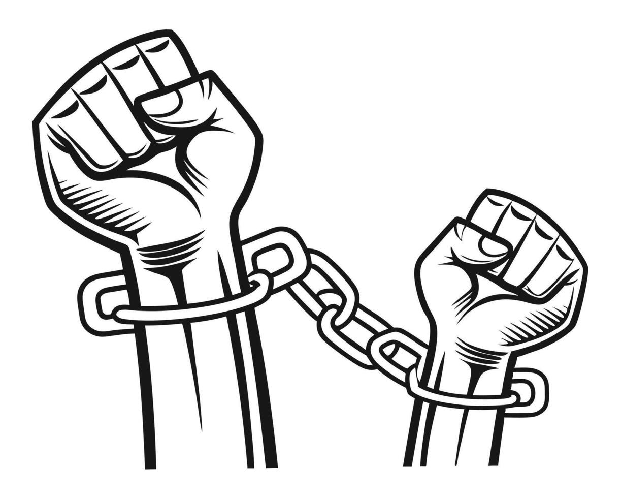 Powerful illustration of chained fists representing the struggle for freedom and liberation. vector