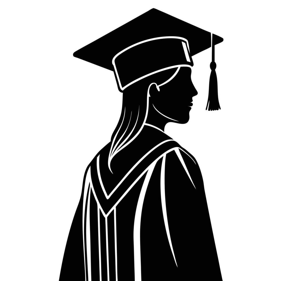 Silhouette of a graduating student wearing a cap and gown celebrating education achievement vector