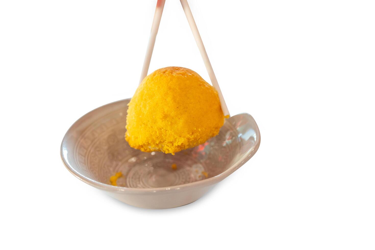 Top view of Steam bun Custard filling,focus selective photo